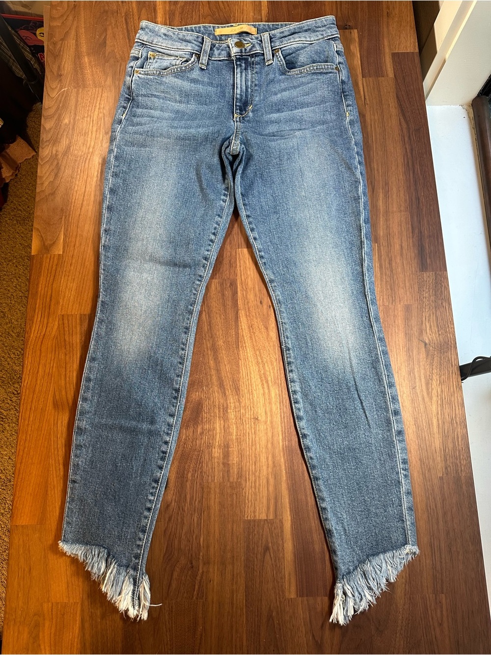 Joe’s Jeans The Icon Skinny Ankle Jeans 25 Angled Frayed Fringe Hem Blue
